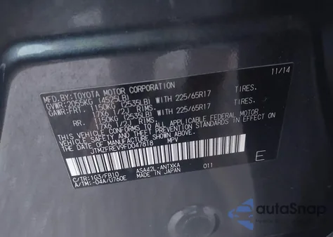 2015 Toyota Rav4 Le z USA, uszkodzony, nr VIN JTMZFREV9FD047818